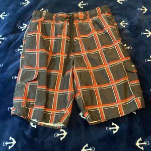 Beverly Hills Polo Club Plaid Swim Trunks - Black and Red